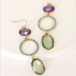 Embellished Details Blue Multi Rhinestone Statement Earrings